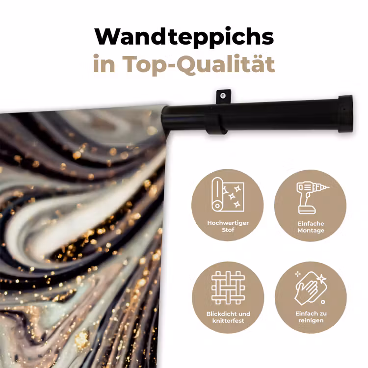 Marmerlook - Zwart - Goud - Wit - Glitter - Marmer Wandkleed katoen klein -tsfeer2_DE