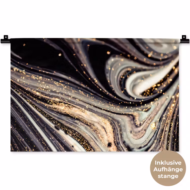 Marmerlook - Zwart - Goud - Wit - Glitter - Marmer Wandkleed katoen klein -t3d_DE