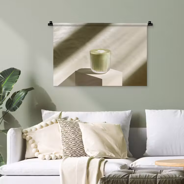 Matcha - Glas - Groen - Minimalistisch Wandkleed katoen klein -sfeer7