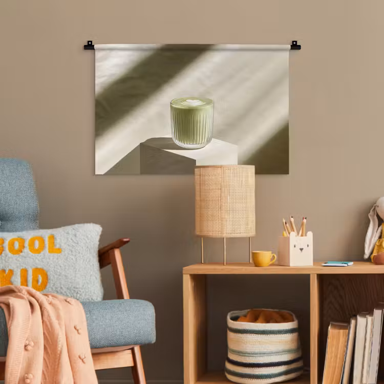 Matcha - Glas - Groen - Minimalistisch Wandkleed katoen klein -wsfeer4_kind