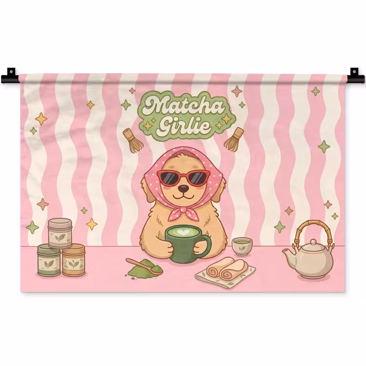 Matcha - Hond - Roze - Groen Wandkleed katoen klein -zz3d