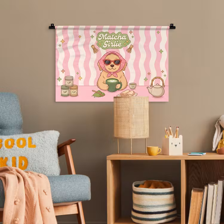 Matcha - Hond - Roze - Groen Wandkleed katoen klein -wsfeer4_kind