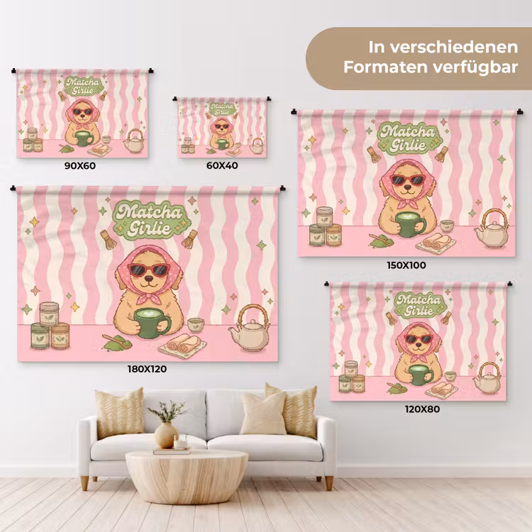 Matcha - Hond - Roze - Groen Wandkleed katoen klein -tsfeer8_DE