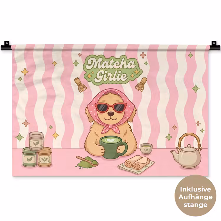 Matcha - Hond - Roze - Groen Wandkleed katoen klein -t3d_DE