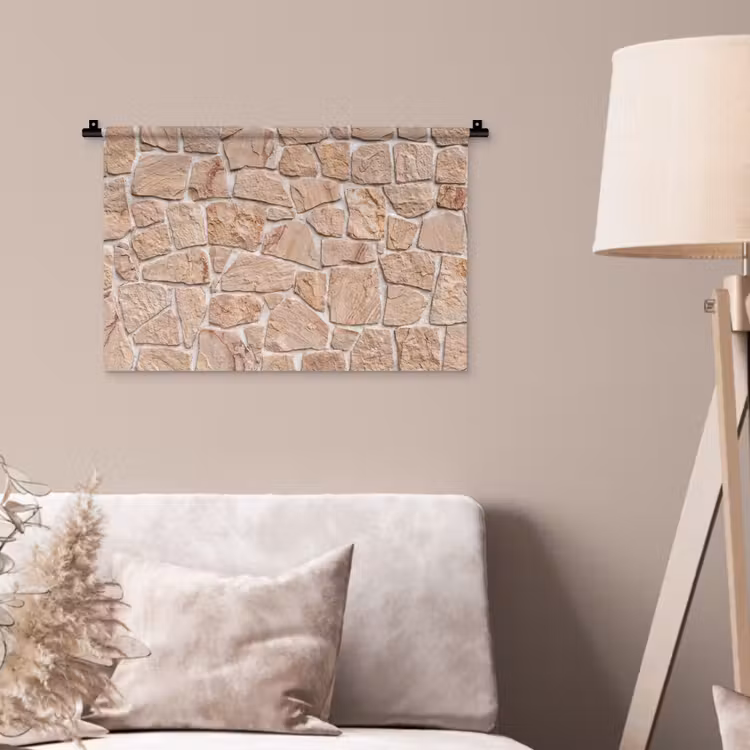Muur - Steen - Patroon - Rustiek - Beige Wandkleed katoen klein -sfeer4