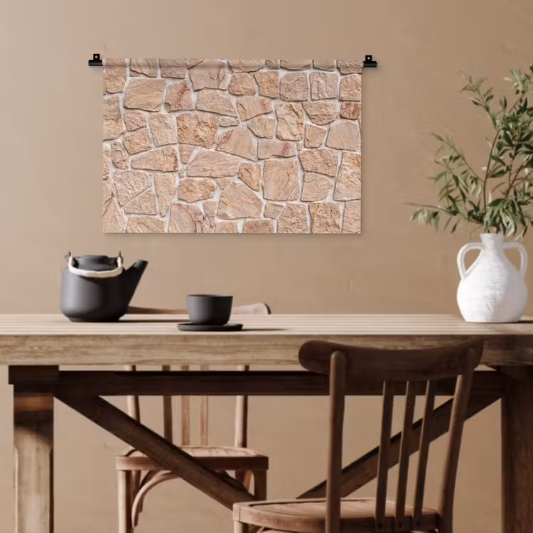 Muur - Steen - Patroon - Rustiek - Beige Wandkleed katoen klein -sfeer6