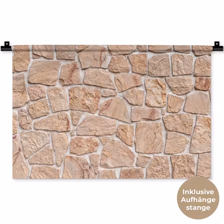 Muur - Steen - Patroon - Rustiek - Beige Wandkleed katoen klein -t3d_DE