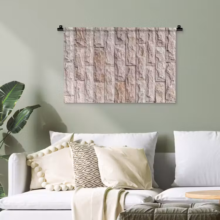 Muur - Steen - Ruw - Beige - Textuur Wandkleed katoen klein -sfeer7