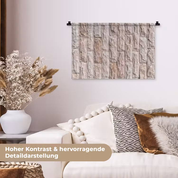 Muur - Steen - Ruw - Beige - Textuur Wandkleed katoen klein -tsfeer1_DE