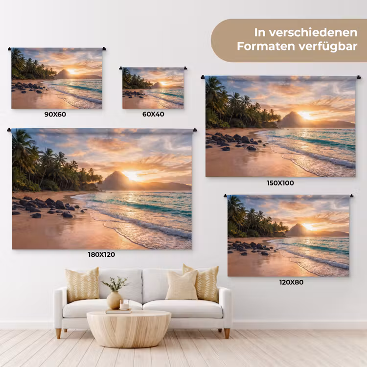 Zee - Berg - Landschap - Tropisch - Goud Wandkleed katoen klein -tsfeer8_DE