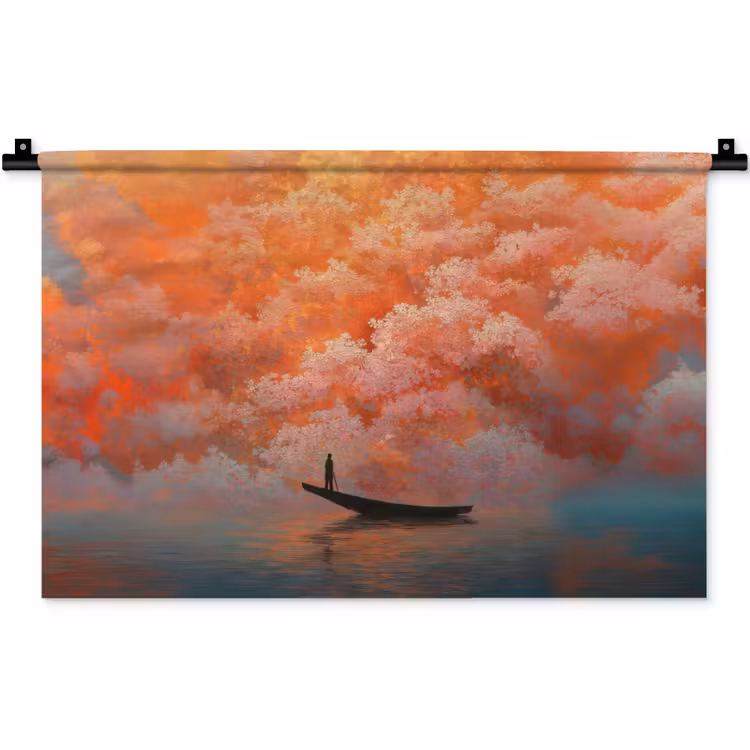 Zee - Boot - Wolken - Oranje Wandkleed katoen klein -zz3d