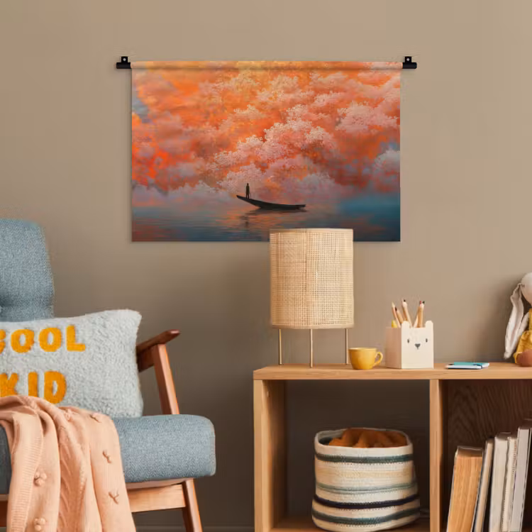 Zee - Boot - Wolken - Oranje Wandkleed katoen klein -wsfeer4_kind