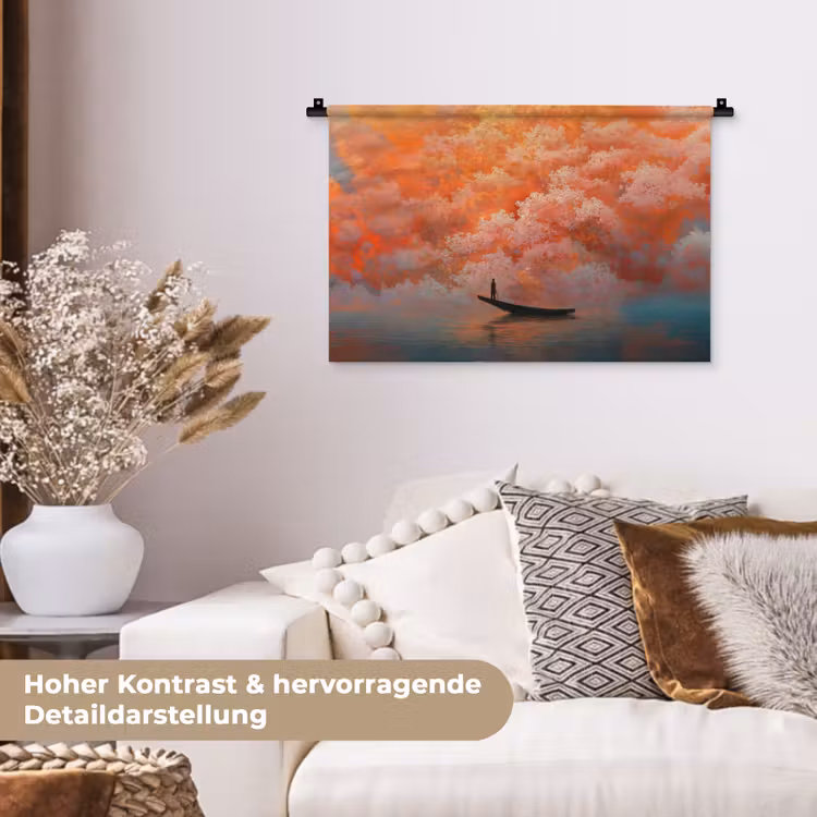 Zee - Boot - Wolken - Oranje Wandkleed katoen klein -tsfeer1_DE
