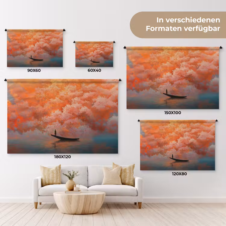 Zee - Boot - Wolken - Oranje Wandkleed katoen klein -tsfeer8_DE