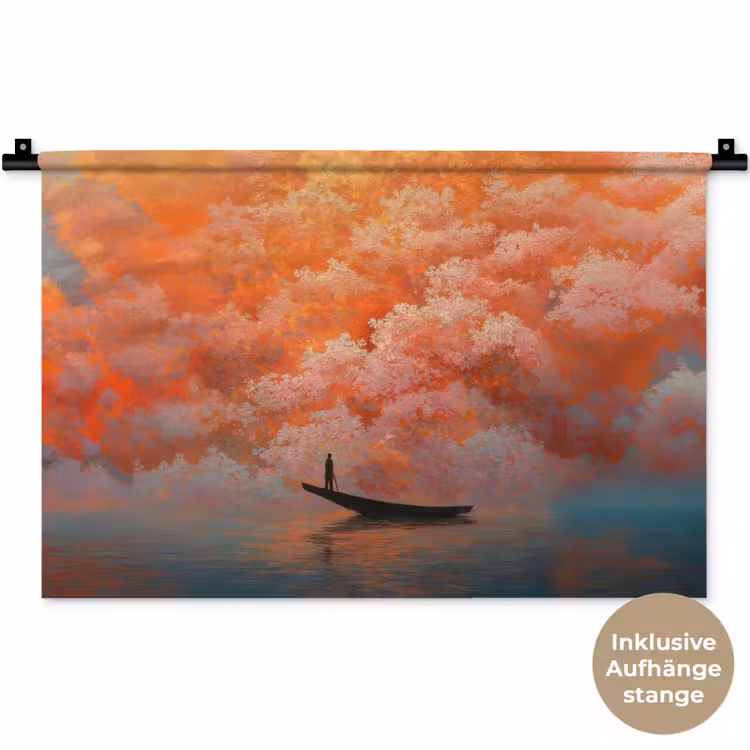 Zee - Boot - Wolken - Oranje Wandkleed katoen klein -t3d_DE