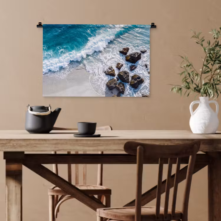 Zee - Golf - Strand - Natuur - Blauw Wandkleed katoen klein -sfeer6