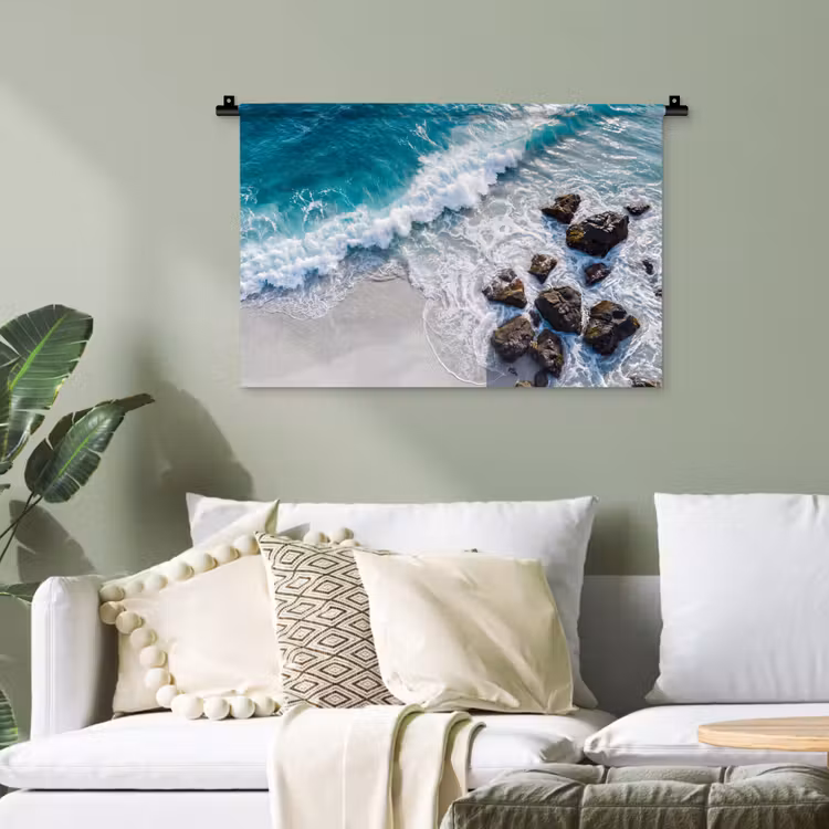 Zee - Golf - Strand - Natuur - Blauw Wandkleed katoen klein -sfeer7