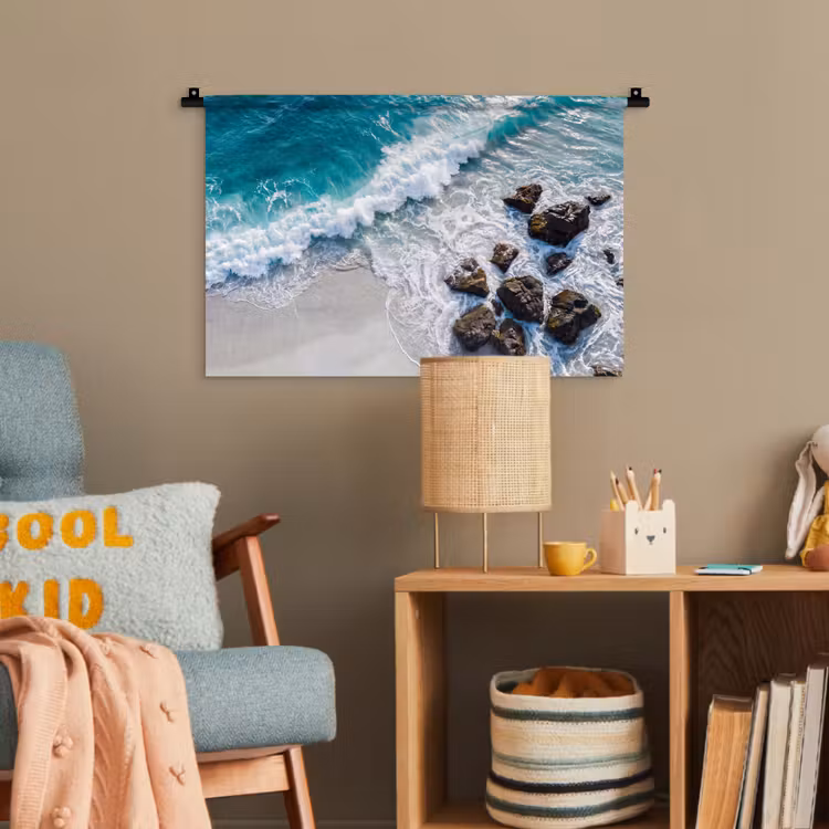 Zee - Golf - Strand - Natuur - Blauw Wandkleed katoen klein -wsfeer4_kind