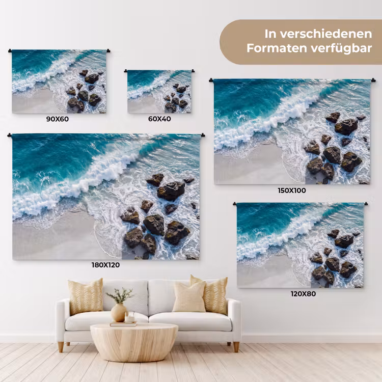 Zee - Golf - Strand - Natuur - Blauw Wandkleed katoen klein -tsfeer8_DE
