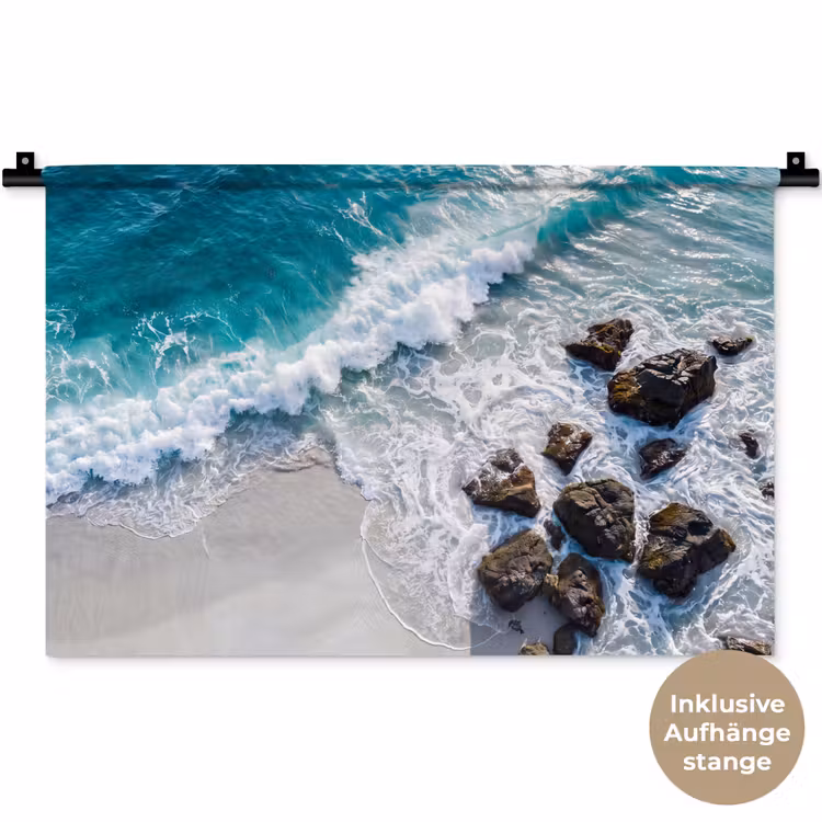 Zee - Golf - Strand - Natuur - Blauw Wandkleed katoen klein -t3d_DE