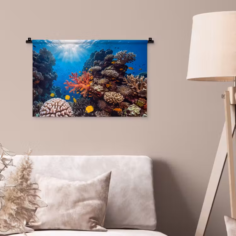 Zee - Koraalrif - Natuur - Levendig - Blauw Wandkleed katoen klein -sfeer4