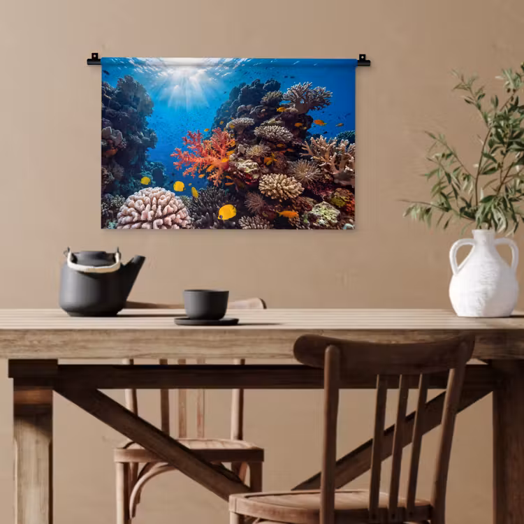 Zee - Koraalrif - Natuur - Levendig - Blauw Wandkleed katoen klein -sfeer6