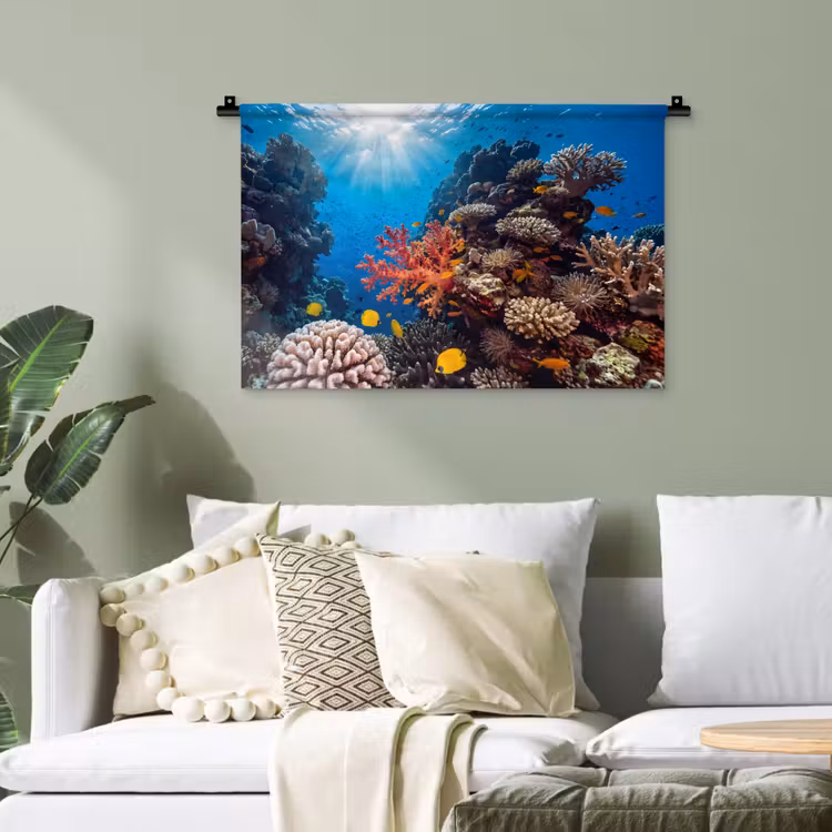 Zee - Koraalrif - Natuur - Levendig - Blauw Wandkleed katoen klein -sfeer7