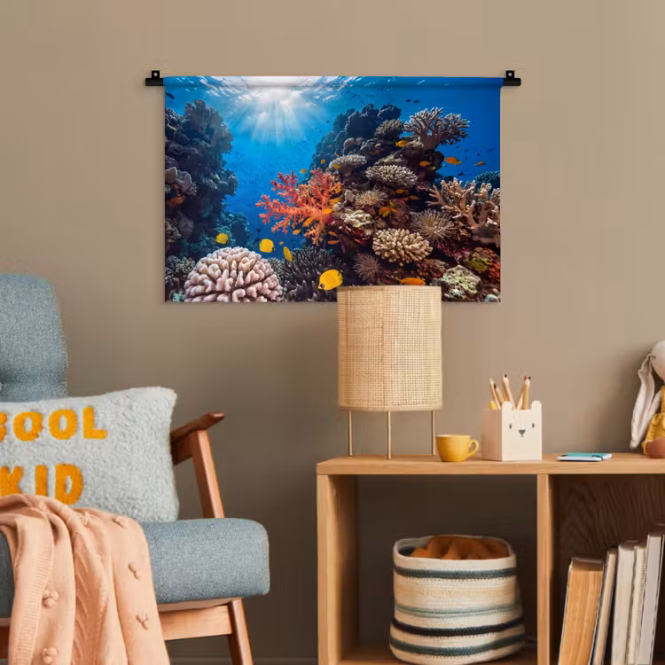 Zee - Koraalrif - Natuur - Levendig - Blauw Wandkleed katoen klein -wsfeer4_kind