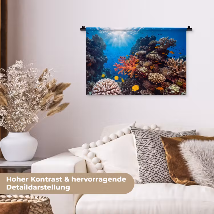 Zee - Koraalrif - Natuur - Levendig - Blauw Wandkleed katoen klein -tsfeer1_DE