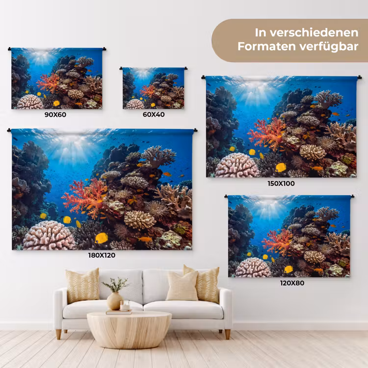 Zee - Koraalrif - Natuur - Levendig - Blauw Wandkleed katoen klein -tsfeer8_DE