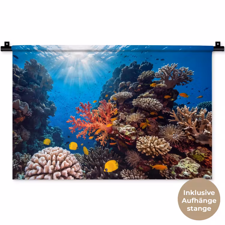 Zee - Koraalrif - Natuur - Levendig - Blauw Wandkleed katoen klein -t3d_DE