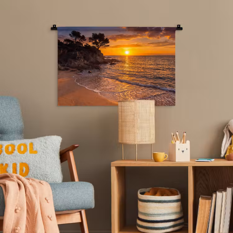 Zee - Kust - Zonsondergang - Natuur - Oranje Wandkleed katoen klein -wsfeer4_kind