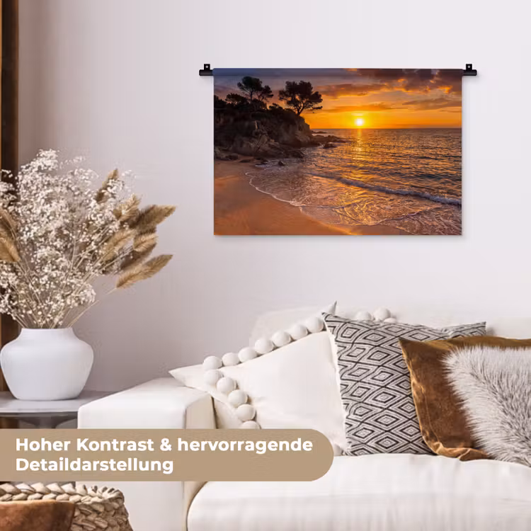 Zee - Kust - Zonsondergang - Natuur - Oranje Wandkleed katoen klein -tsfeer1_DE