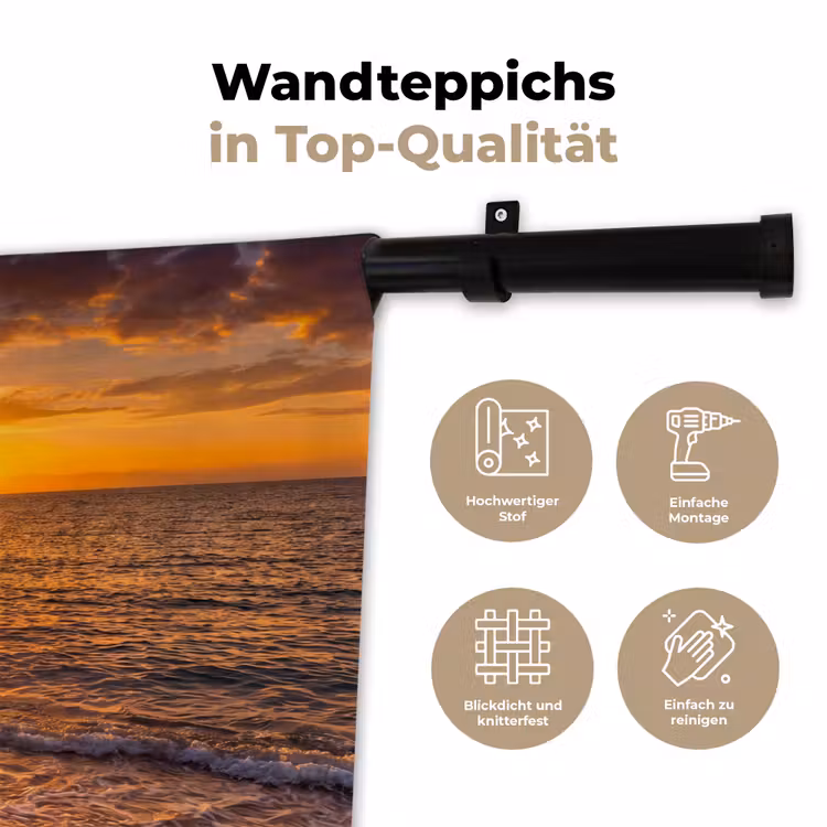 Zee - Kust - Zonsondergang - Natuur - Oranje Wandkleed katoen klein -tsfeer2_DE