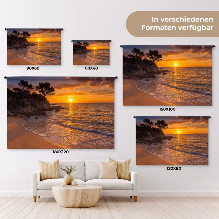 Zee - Kust - Zonsondergang - Natuur - Oranje Wandkleed katoen klein -tsfeer8_DE