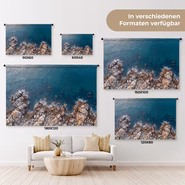 Zee - Kustlijn - Natuur - Abstract - Blauw Wandkleed katoen klein -tsfeer8_DE