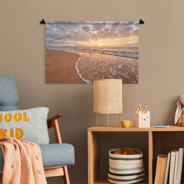 Zee - Kustlijn - Wolken - Landschap - Oranje Wandkleed katoen klein -wsfeer4_kind