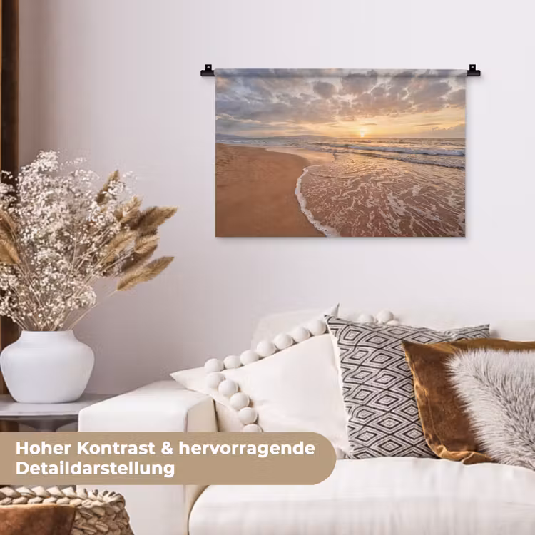 Zee - Kustlijn - Wolken - Landschap - Oranje Wandkleed katoen klein -tsfeer1_DE