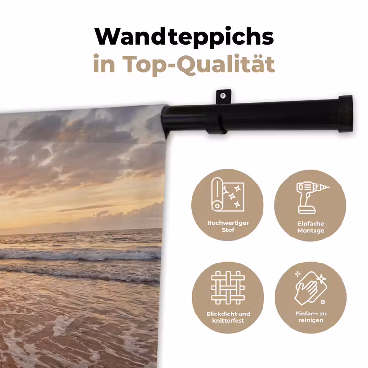 Zee - Kustlijn - Wolken - Landschap - Oranje Wandkleed katoen klein -tsfeer2_DE