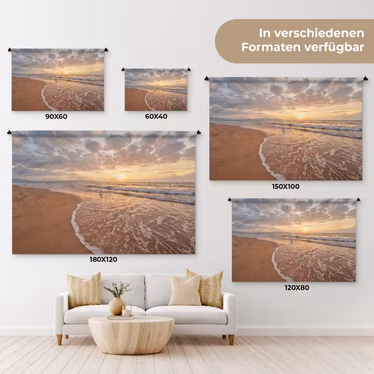 Zee - Kustlijn - Wolken - Landschap - Oranje Wandkleed katoen klein -tsfeer8_DE