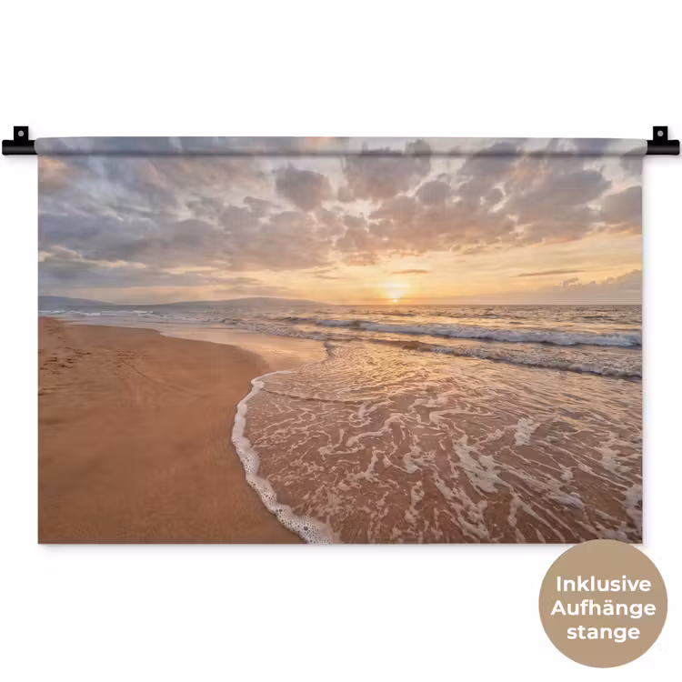 Zee - Kustlijn - Wolken - Landschap - Oranje Wandkleed katoen klein -t3d_DE