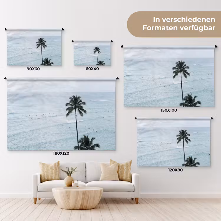 Oceaan - Palmbomen - Surfers Wandkleed katoen klein -tsfeer8_DE