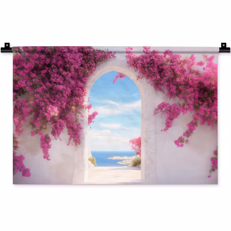 Zee - Roze - Bloemen - Poort Wandkleed katoen klein -zz3d