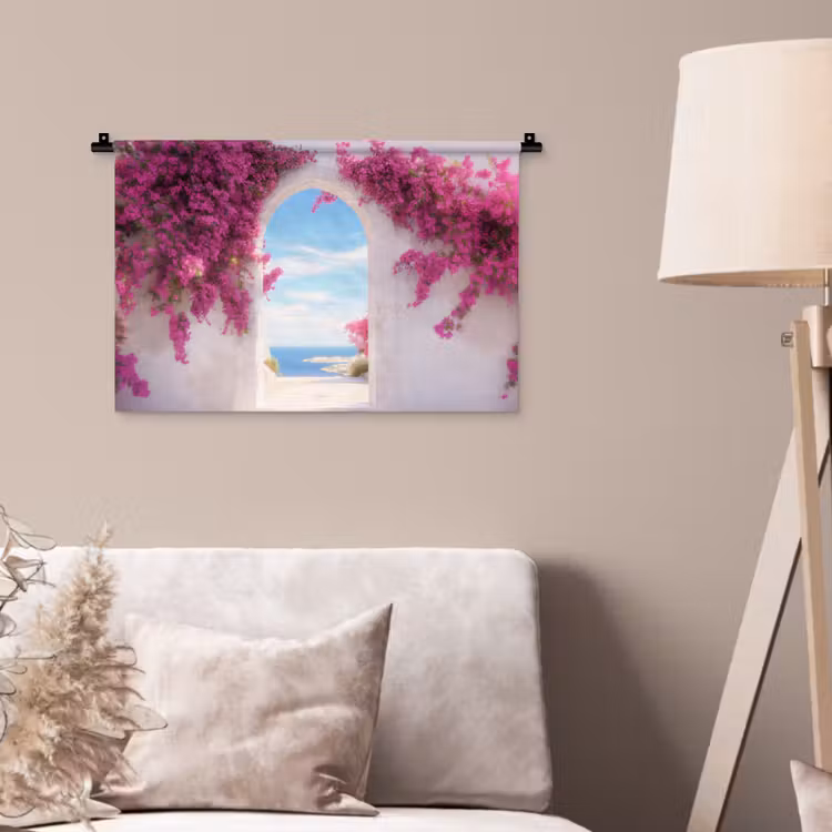 Zee - Roze - Bloemen - Poort Wandkleed katoen klein -sfeer4