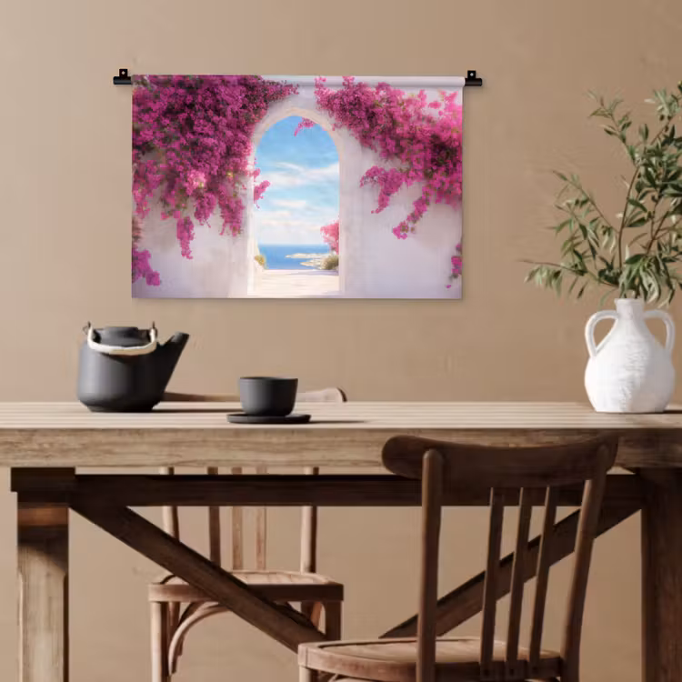 Zee - Roze - Bloemen - Poort Wandkleed katoen klein -sfeer6