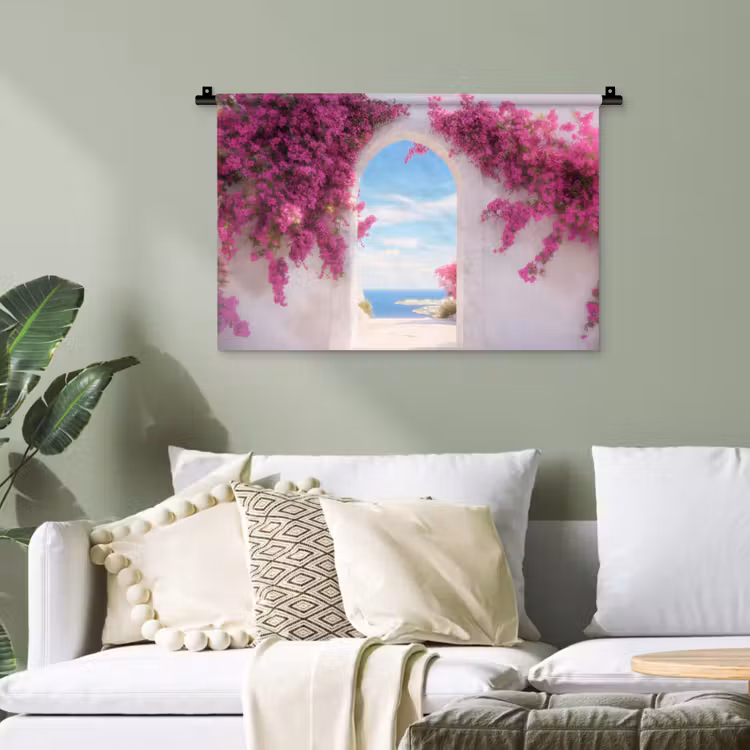 Zee - Roze - Bloemen - Poort Wandkleed katoen klein -sfeer7