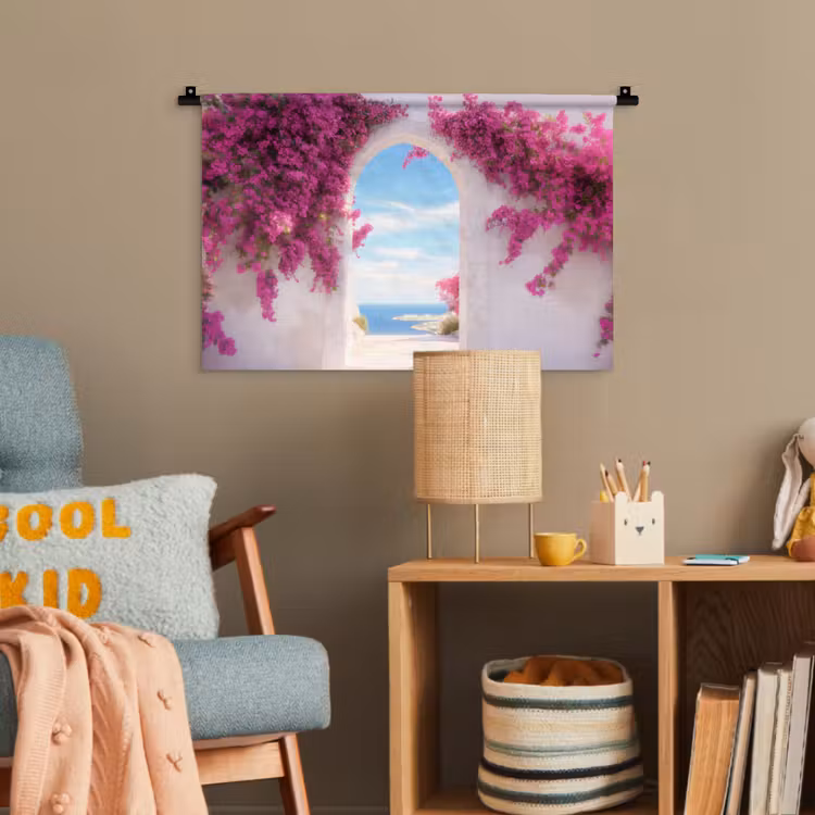 Zee - Roze - Bloemen - Poort Wandkleed katoen klein -wsfeer4_kind