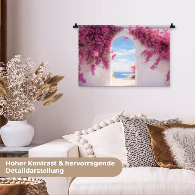 Zee - Roze - Bloemen - Poort Wandkleed katoen klein -tsfeer1_DE