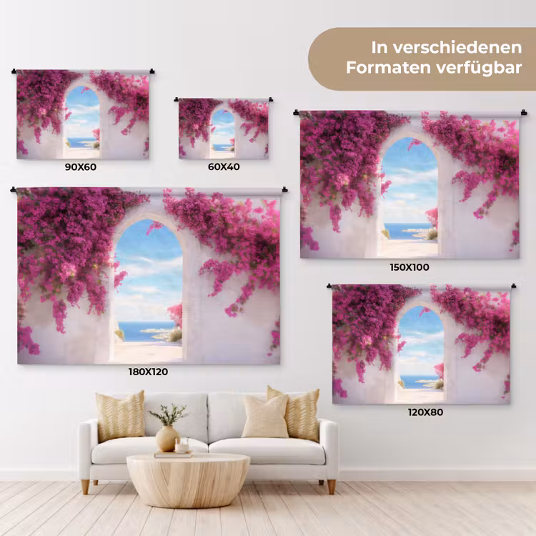 Zee - Roze - Bloemen - Poort Wandkleed katoen klein -tsfeer8_DE