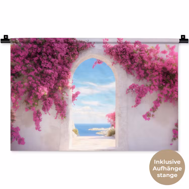Zee - Roze - Bloemen - Poort Wandkleed katoen klein -t3d_DE